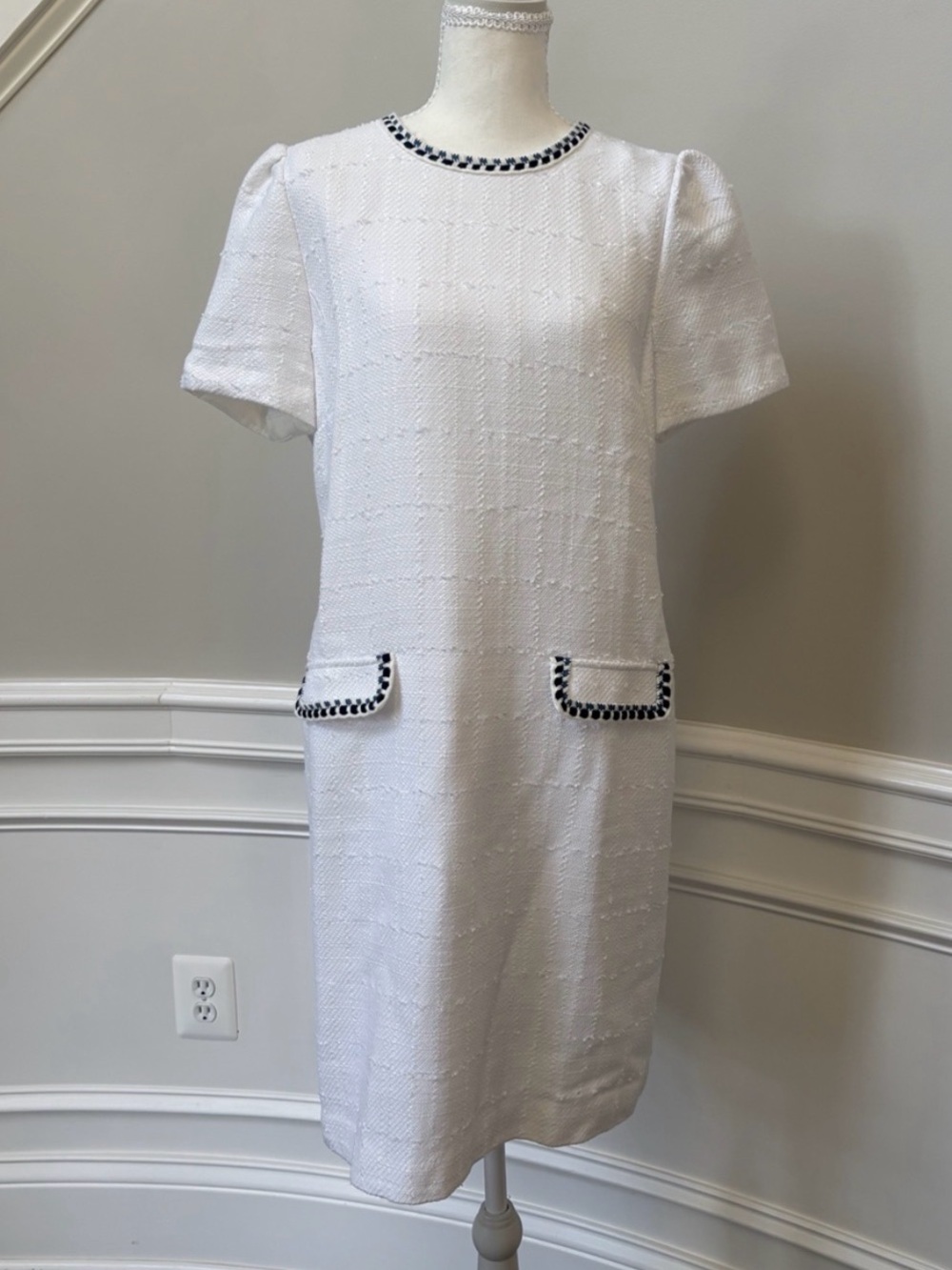 Ann Taylor Tweed knit white knee length dress